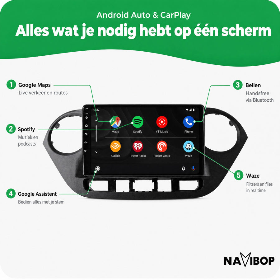 Hyundai I10 | Autoradio | CarPlay & Android Auto | Android 15.0 | 2014 t/m 2017
