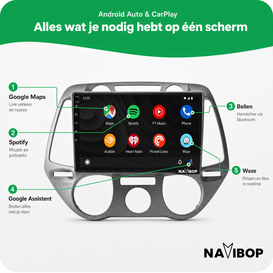 Hyundai I20 | Autoradio | CarPlay & Android Auto | Android 15.0 | 2008 t/m 2014