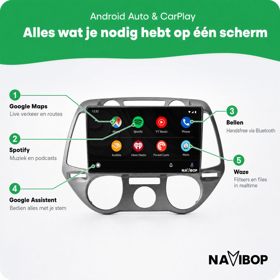 Hyundai I20 Versie 2 | Autoradio | CarPlay & Android Auto | Android 15.0 | 2008 t/m 2014