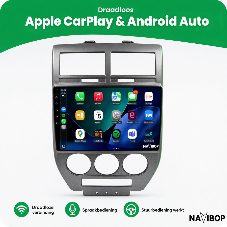Jeep Compass Zilver | Autoradio | CarPlay & Android Auto | Android 15.0 | 2006 t/m 2010