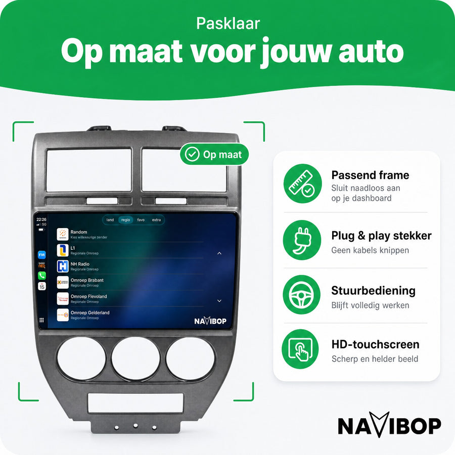 Jeep Compass Zilver | Autoradio | CarPlay & Android Auto | Android 15.0 | 2006 t/m 2010