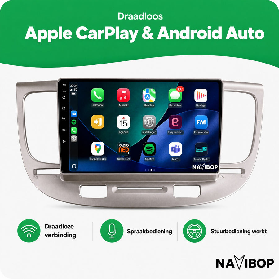 Kia Rio Zilver | Autoradio | CarPlay & Android Auto | Android 15.0 | 2005 t/m 2011