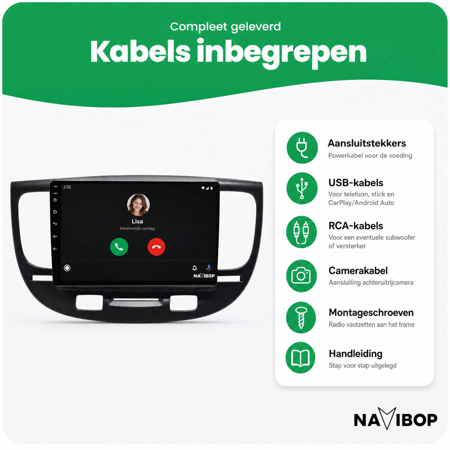 Kia Rio Zwart | Autoradio | CarPlay & Android Auto | Android 15.0 | 2005 t/m 2011