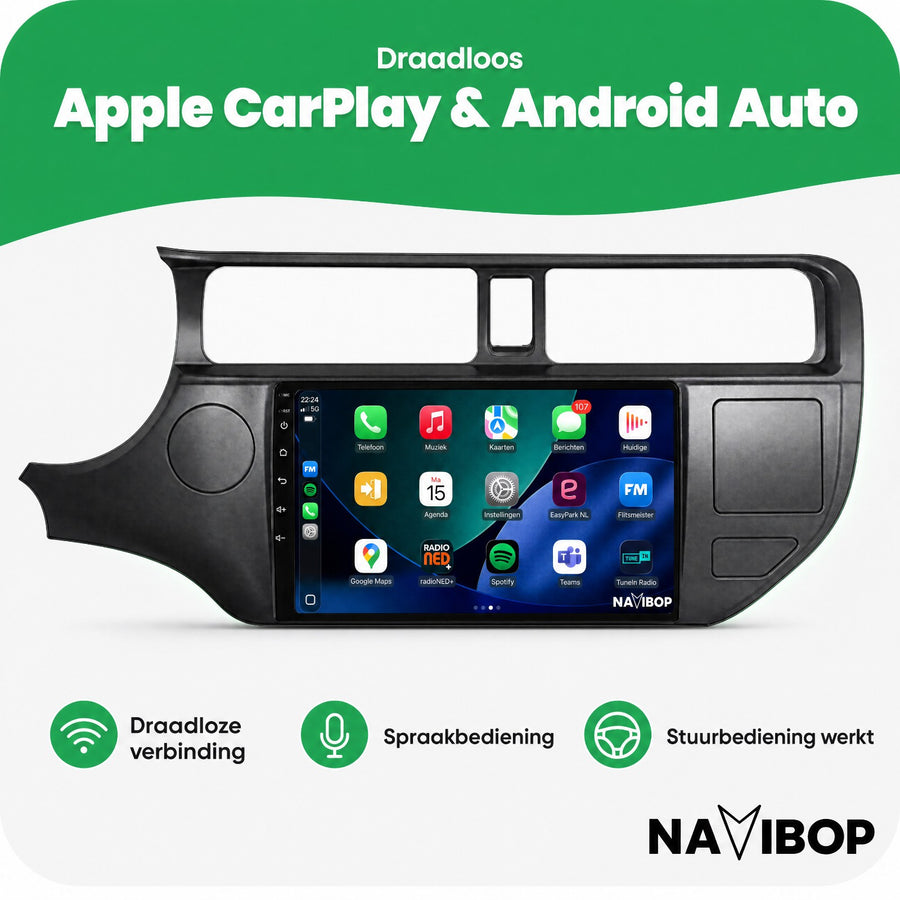 Kia Rio (met Gevarenlicht) | Autoradio | CarPlay & Android Auto | Android 15.0 | 2011 t/m 2015