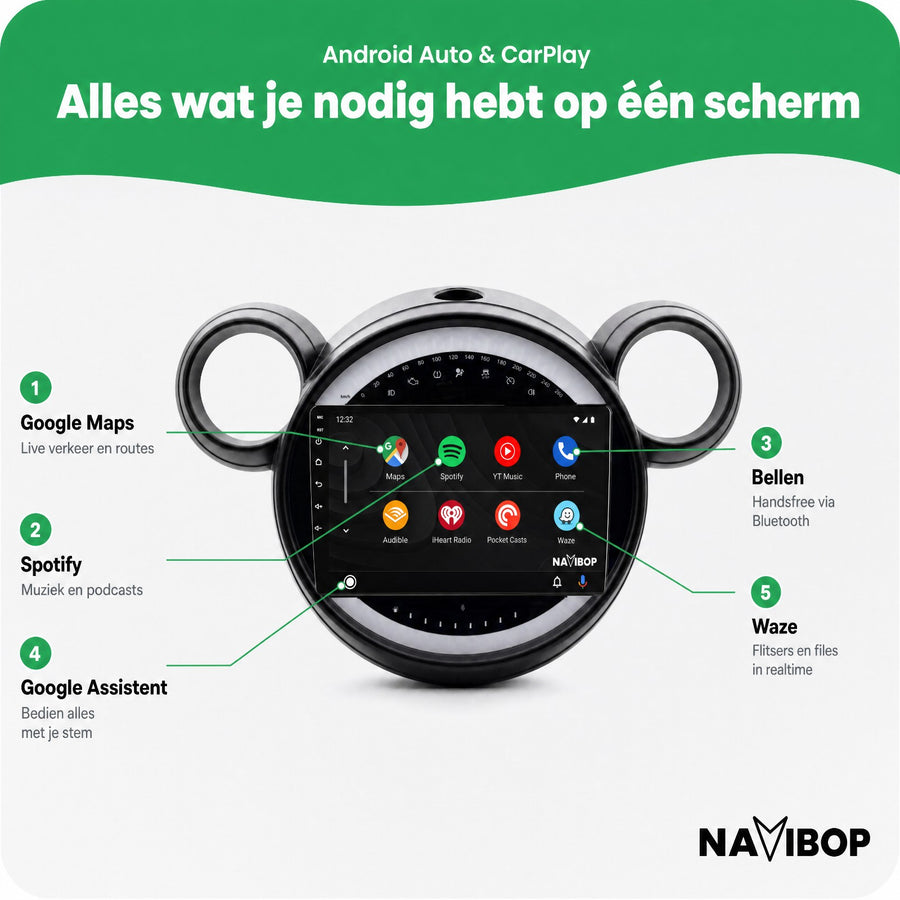 MINI Cooper Flaporen Hoog R60 R61 | Autoradio | CarPlay & Android Auto | Android 15.0 | 2010 t/m 2016
