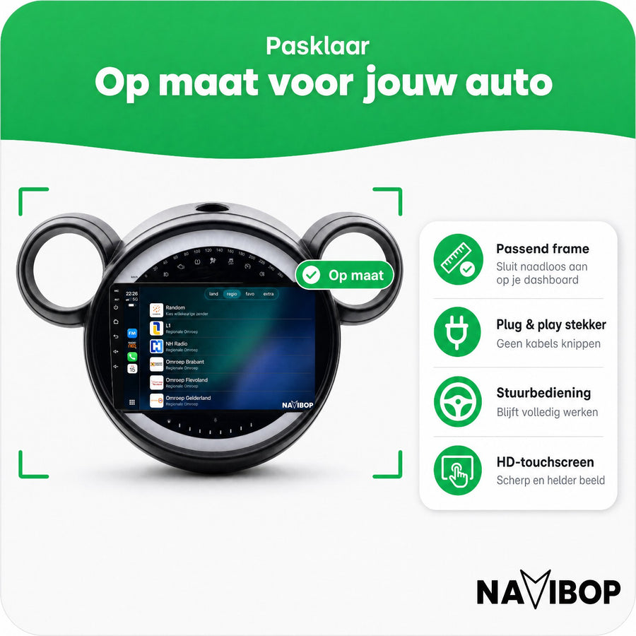MINI Cooper Flaporen Hoog R60 R61 | Autoradio | CarPlay & Android Auto | Android 15.0 | 2010 t/m 2016