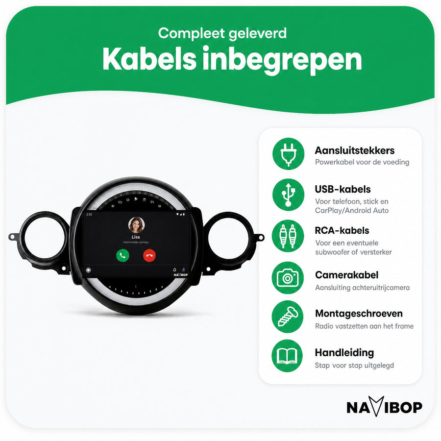 MINI Cooper Flaporen Midden R56 R60 | Autoradio | CarPlay & Android Auto | Android 15.0 | 2006 t/m 2017