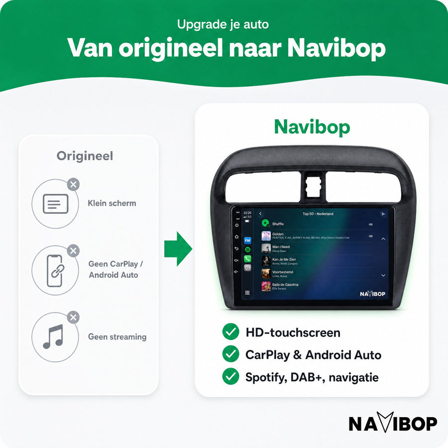 Mitsubishi Mirage Spacestar | Autoradio | CarPlay & Android Auto | Android 15.0 | 2012 t/m 2018