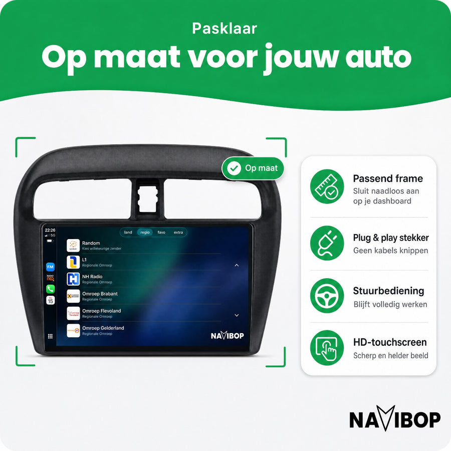 Mitsubishi Mirage Spacestar | Autoradio | CarPlay & Android Auto | Android 15.0 | 2012 t/m 2018