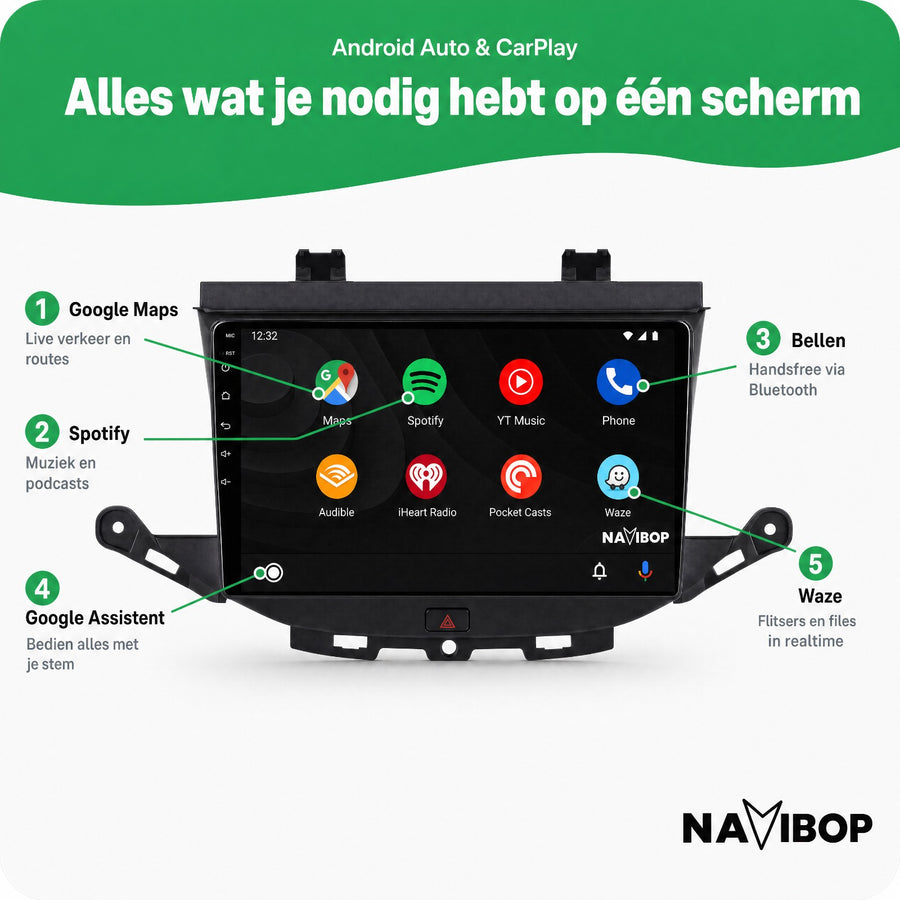 Opel Astra K | Autoradio | CarPlay & Android Auto | Android 15.0 | 2013 t/m 2021