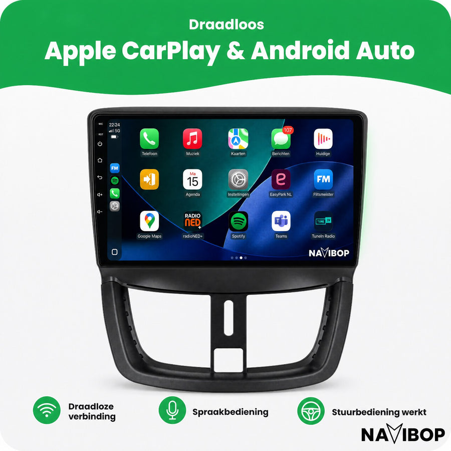 Peugeot 207 206+ | Autoradio | CarPlay & Android Auto | Android 15.0 | 2006 t/m 2014