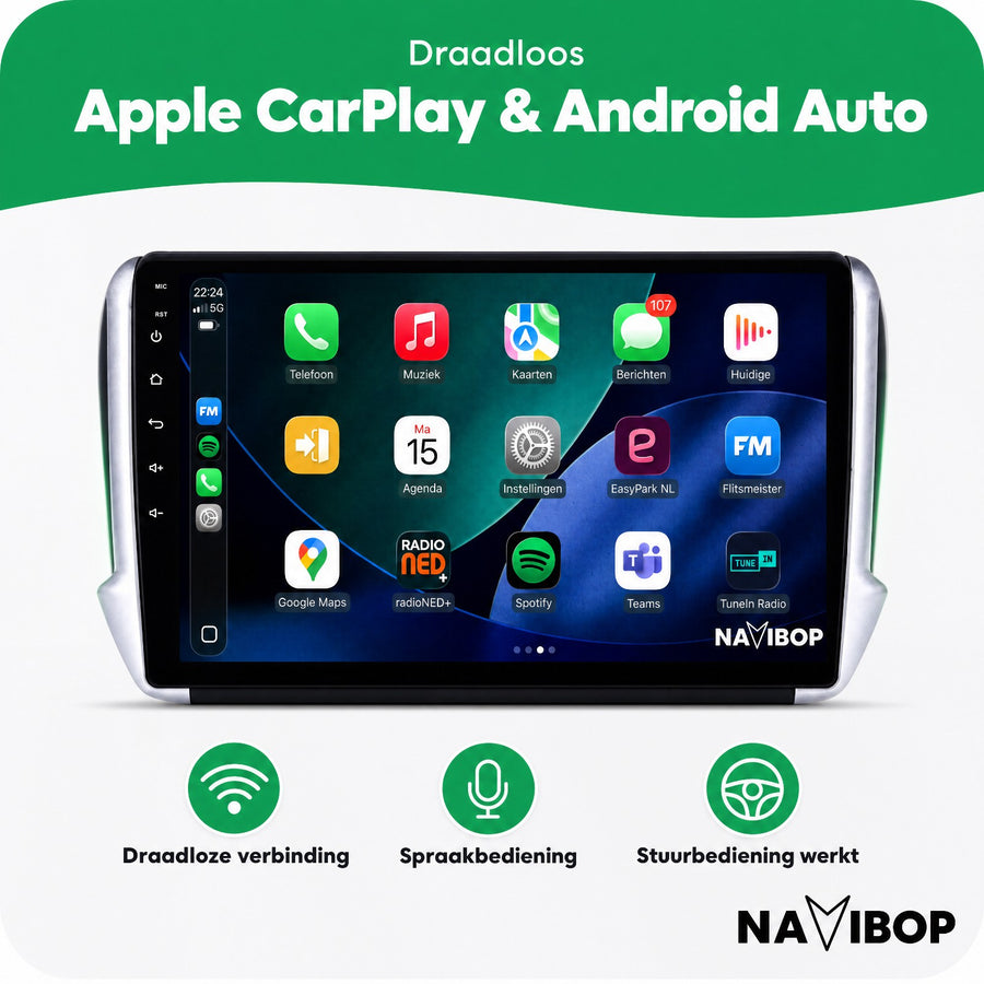 Peugeot 208 2008 | Autoradio | CarPlay & Android Auto | Android 15.0 | 2013 t/m 2020