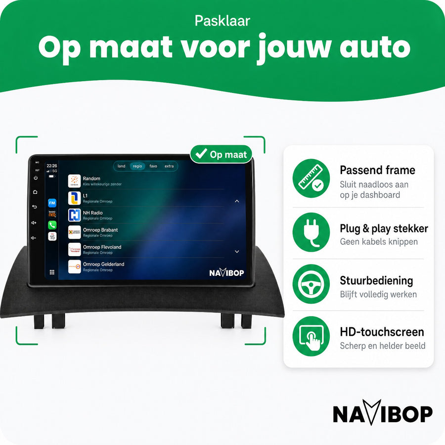 Renault Megane 2 | Autoradio | CarPlay & Android Auto | Android 15.0 | 2003 t/m 2009