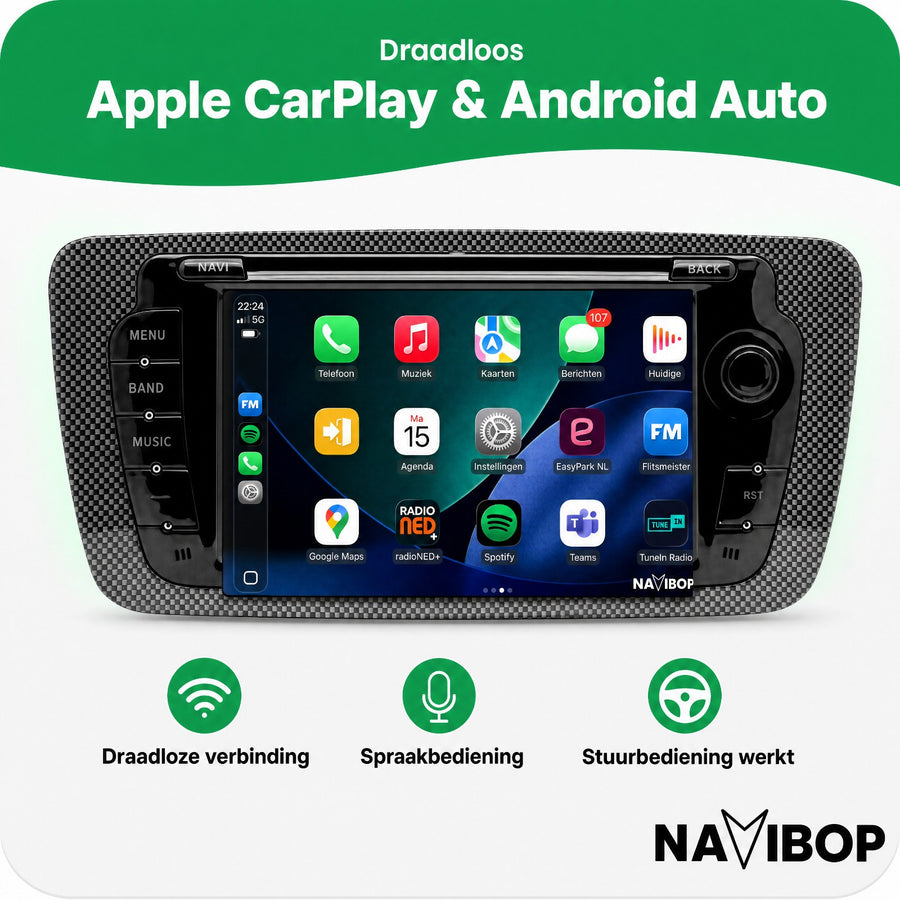 Seat Ibiza | Autoradio | CarPlay & Android Auto | Android 15.0 | 2009 t/m 2013