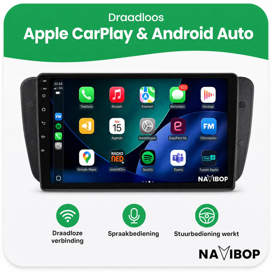 Seat Ibiza Touchscreen | Autoradio | CarPlay & Android Auto | Android 15.0 | 2009 t/m 2013
