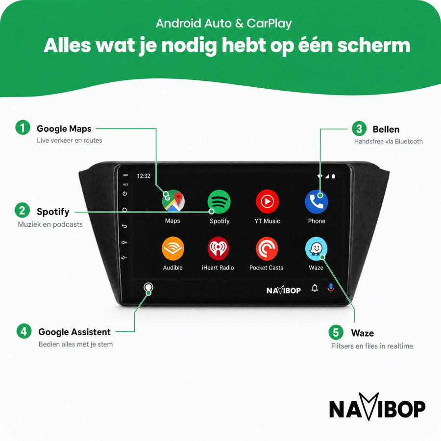 Škoda Fabia | Autoradio | CarPlay & Android Auto | Android 15.0 | 2015 t/m 2019