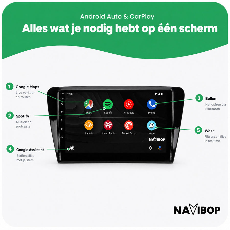 Škoda Octavia | Autoradio | CarPlay & Android Auto | Android 15.0 | 2012 t/m 2019