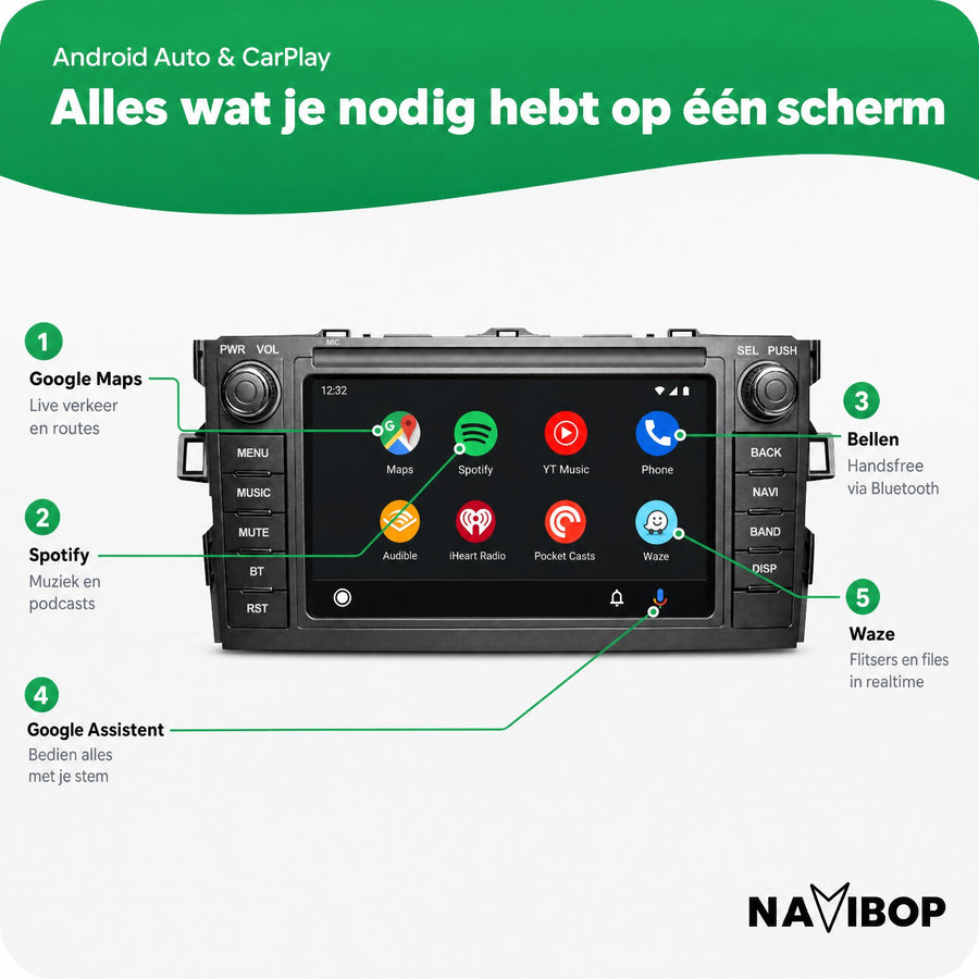 Toyota Auris | Autoradio | CarPlay & Android Auto | Android 15.0 | 2007 t/m 2012