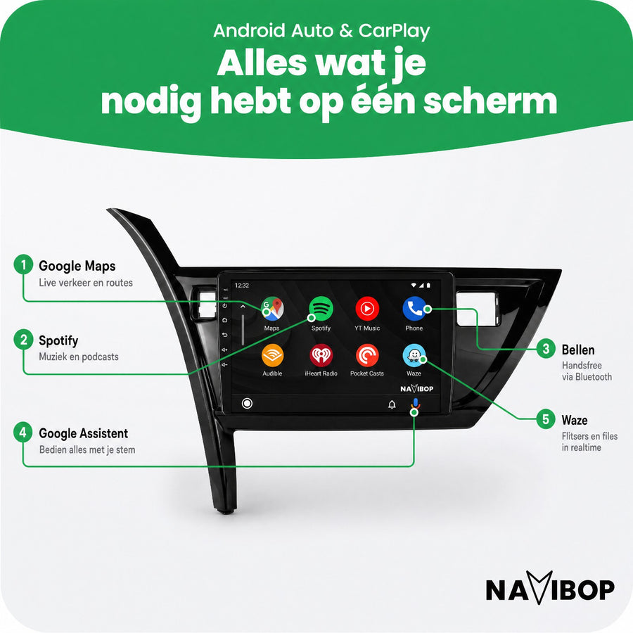 Toyota Auris Vierkant Gevarenlicht | Autoradio | CarPlay & Android Auto | Android 15.0 | 2013 t/m 2016