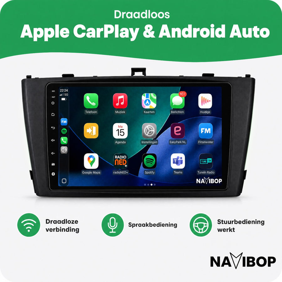 Toyota Avensis Zwart | Autoradio | CarPlay & Android Auto | Android 15.0 | 2009 t/m 2017
