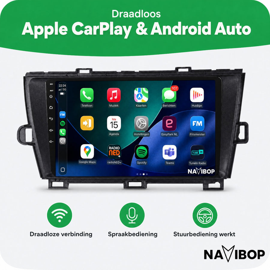 Toyota Prius Zwart | Autoradio | CarPlay & Android Auto | Android 15.0 | 2009 t/m 2015