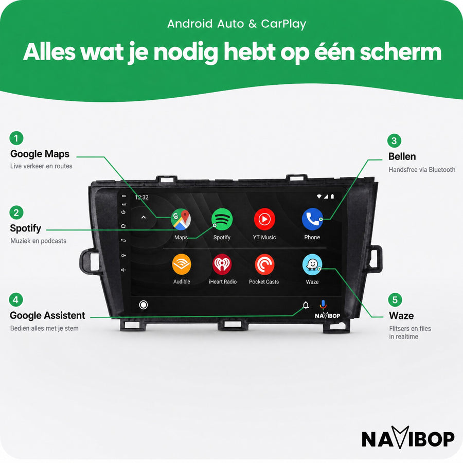 Toyota Prius Zwart | Autoradio | CarPlay & Android Auto | Android 15.0 | 2009 t/m 2015
