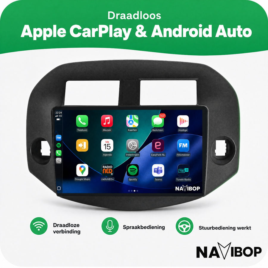 Toyota RAV-4 Zwart | Autoradio | CarPlay & Android Auto | Android 15.0 | 2005 t/m 2013