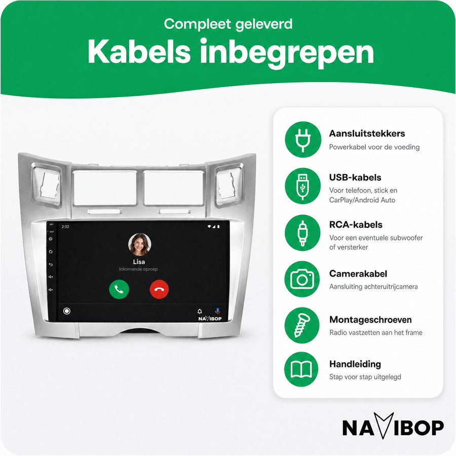 Toyota Yaris Zilver | Autoradio | CarPlay & Android Auto | Android 15.0 | 2005 t/m 2012