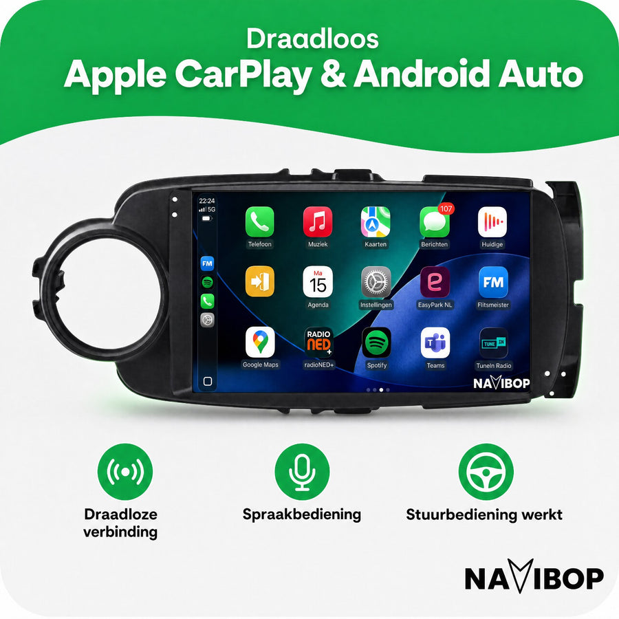 Toyota Yaris Zwart | Autoradio | CarPlay & Android Auto | Android 15.0 | 2011 t/m 2016