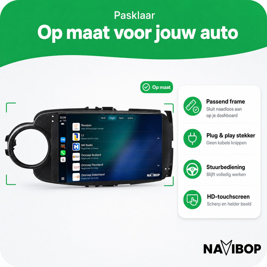 Toyota Yaris Zwart | Autoradio | CarPlay & Android Auto | Android 15.0 | 2011 t/m 2016