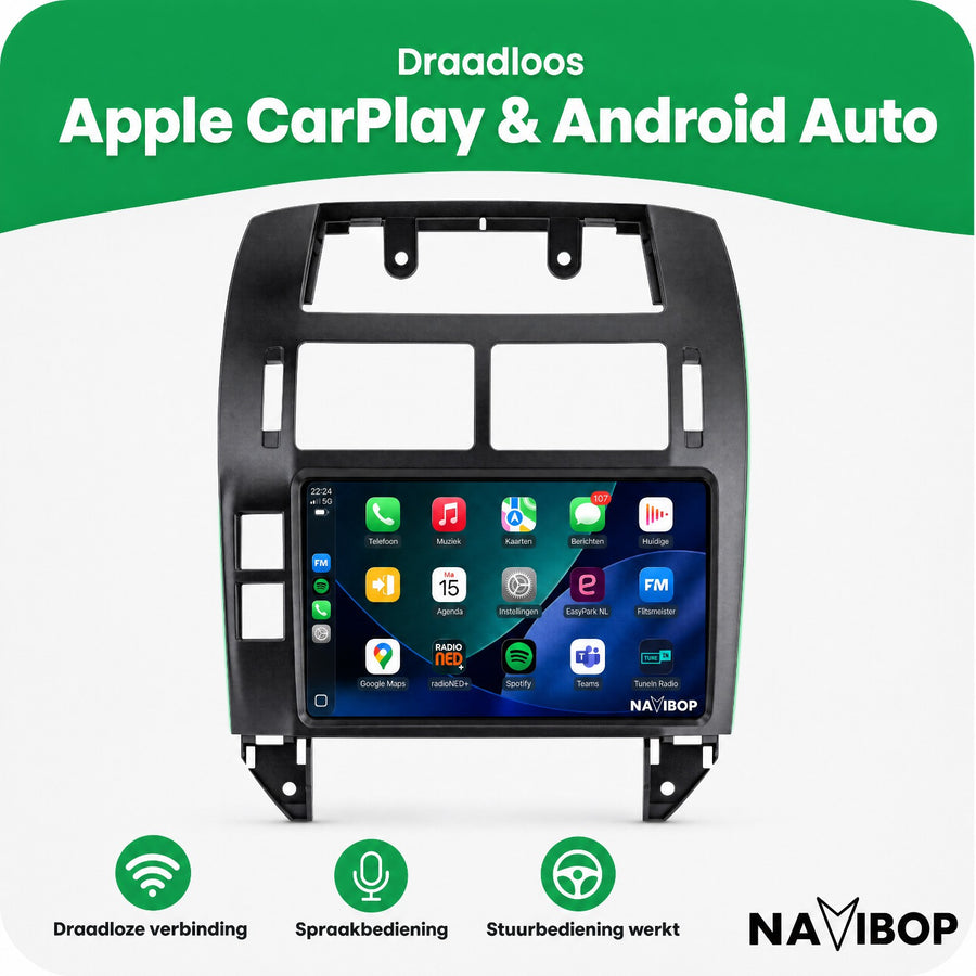 Volkswagen Polo Zwart | Autoradio | CarPlay & Android Auto | Android 15.0 | 2002 t/m 2009