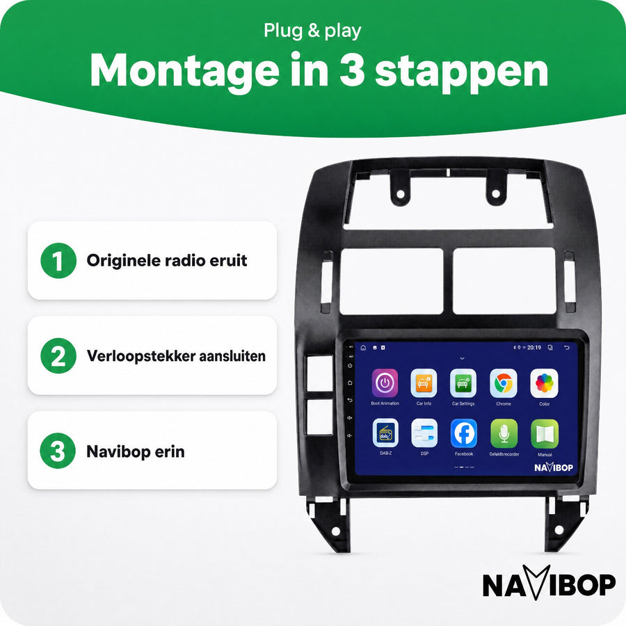 Volkswagen Polo Zwart | Autoradio | CarPlay & Android Auto | Android 15.0 | 2002 t/m 2009