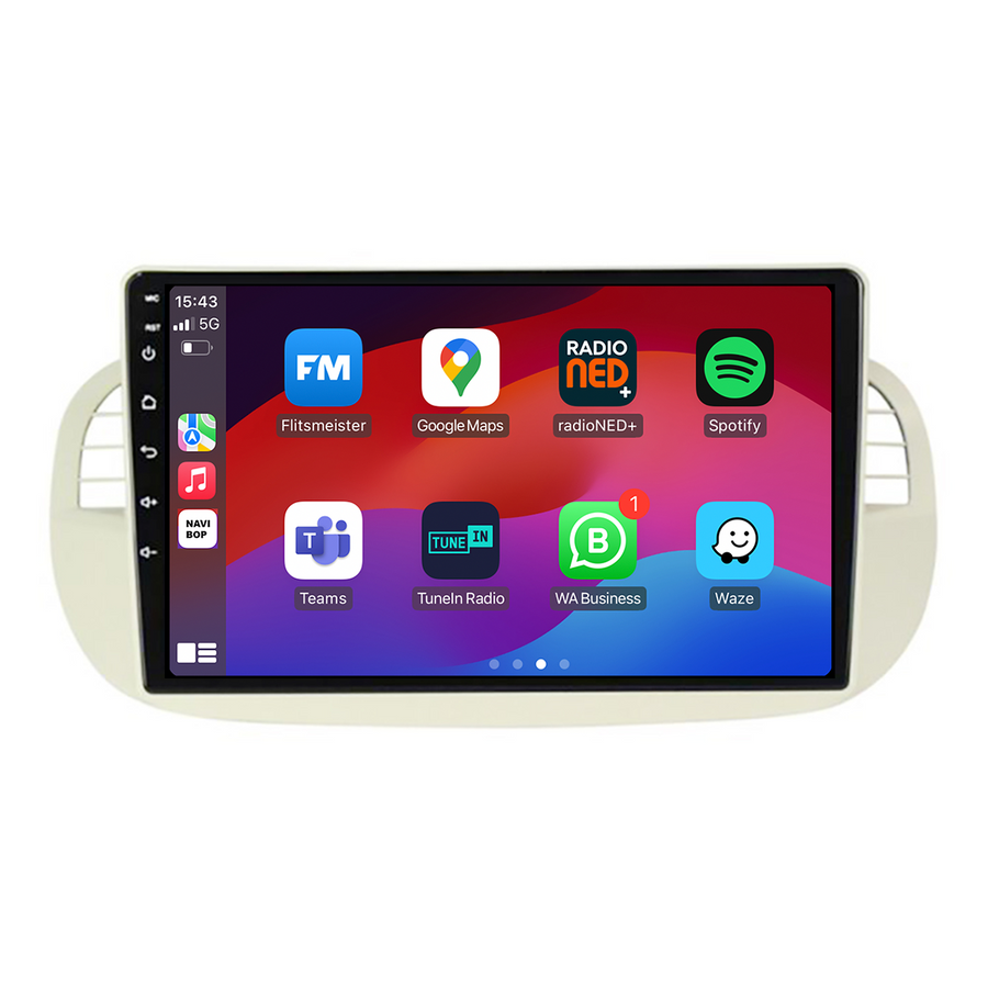 Fiat 500 Beige | Autoradio | CarPlay & Android Auto | Android 15.0 | 2005 t/m 2017