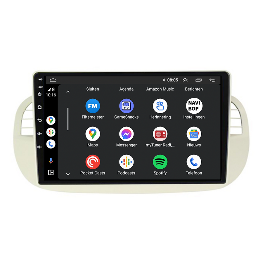 Fiat 500 Beige | Autoradio | CarPlay & Android Auto | Android 15.0 | 2005 t/m 2017